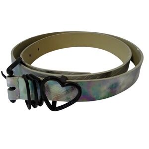 Iridescent Heart Belt Silver Snakeskin Black Buckle Adjustable 36 Whimsygoth